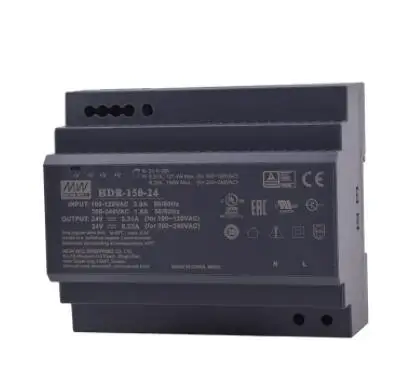 

HDR-150-24 AC-DC Ultra slim DIN rail power supply; Input range 85-264VAC; Output 24VDC at 6.25A