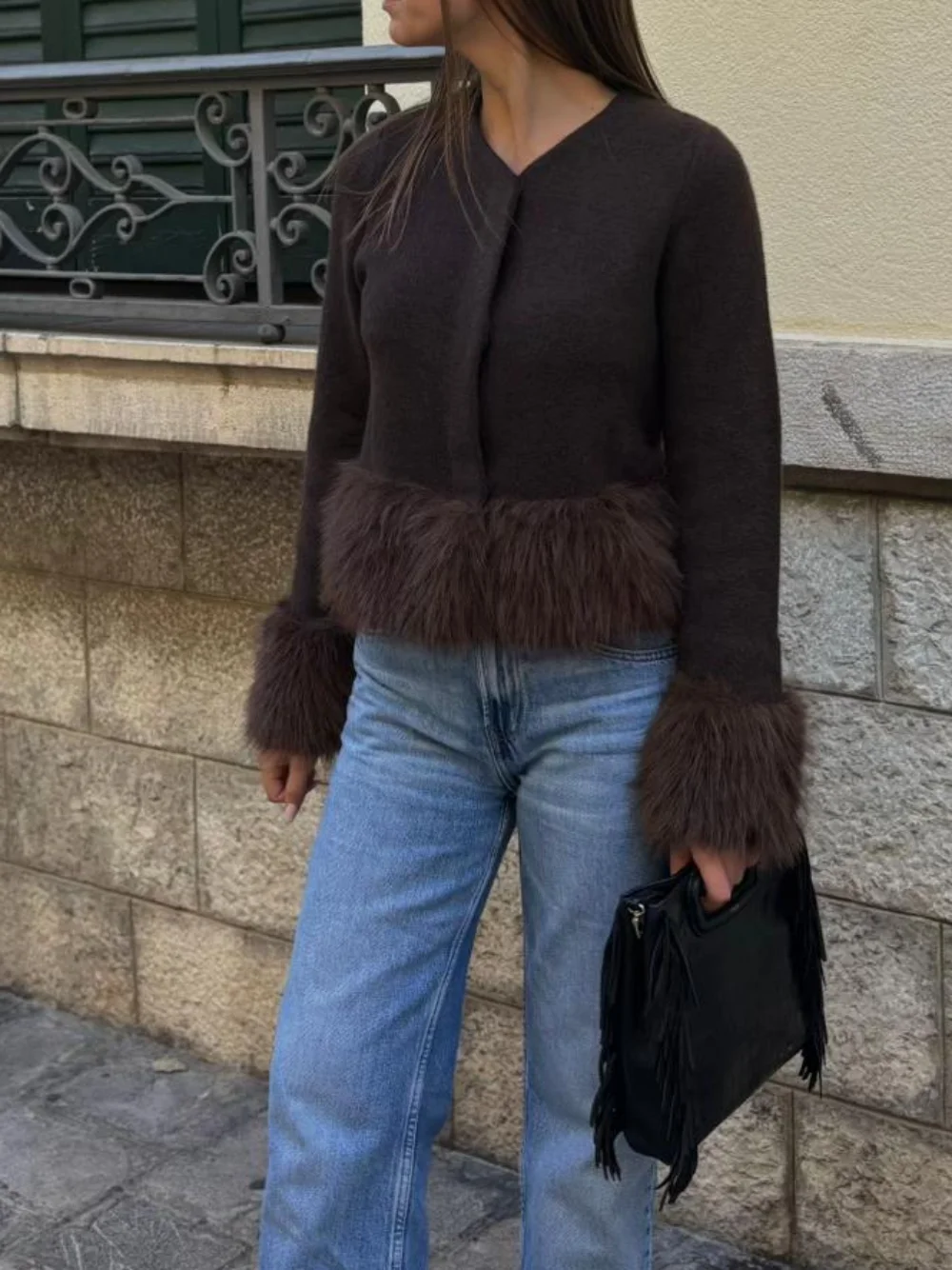 

Осенний женский лоскутный вязаный кардиган в стиле ретро, модное однобортное пальто с длинными рукавами в стиле ретро