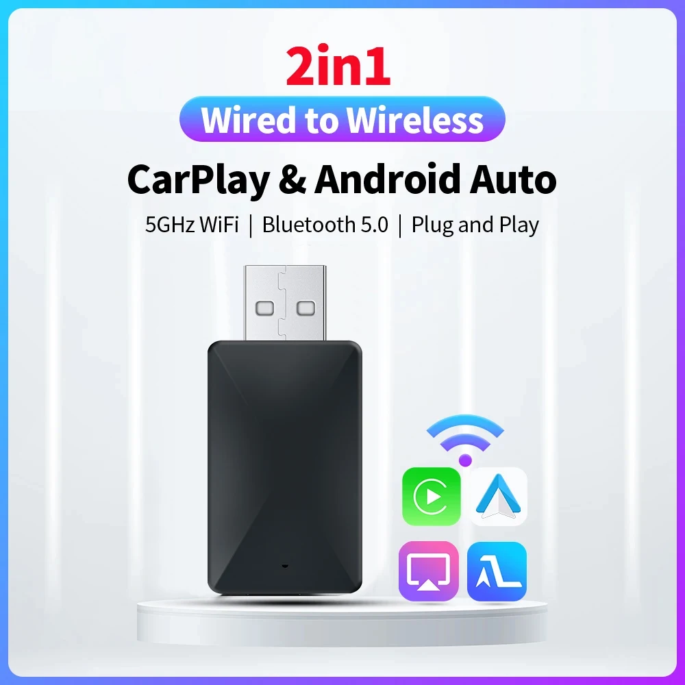 2 in1 Apple Car Play Wireless Adapter CarPlay Mini Box Android Auto Dongle For Benz Audi Mazda Kia Toyota VW OEM Car Radio