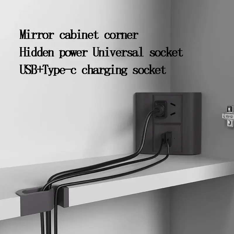 

Bathroom Mirror Cabinet Corner Socket Plug Board Universal 3 Three-Hole USB Type-c Built-in Wardrobe Hidden Desktop Power Socket