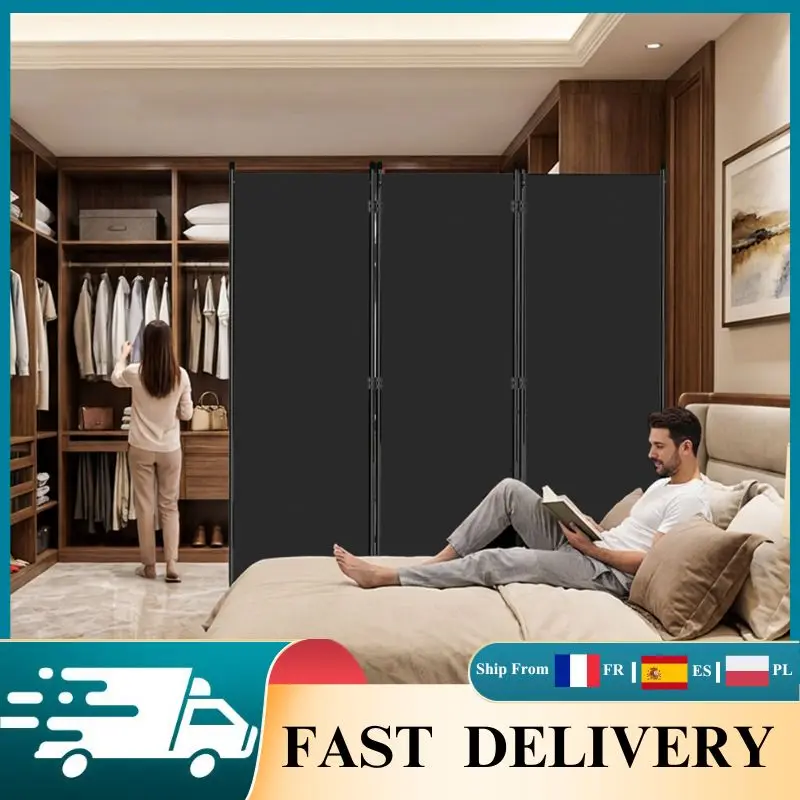 Paravent d'intimité à 3 panneaux avec roulettes freinables, séparateur de pièce pliable, cloison mobile intérieure/extérieure pour patio, jardin, piscine, cour, maison, bureau