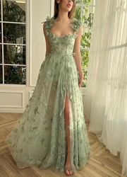 Elegant Tulle Lace Applique Prom Dress with 3D Butterflies Sexy Slit Ball Gown Long Evening Dresses Party Wedding Formal 2024