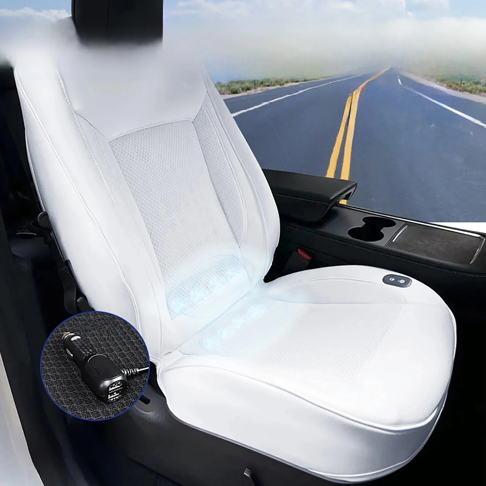 Zomer Autostoel Cover Geventileerd & Massage Functie USB Opladen Koeling Ademend Kussen Voor Tesla Model 3Y 2022-2023 - afbeelding 2