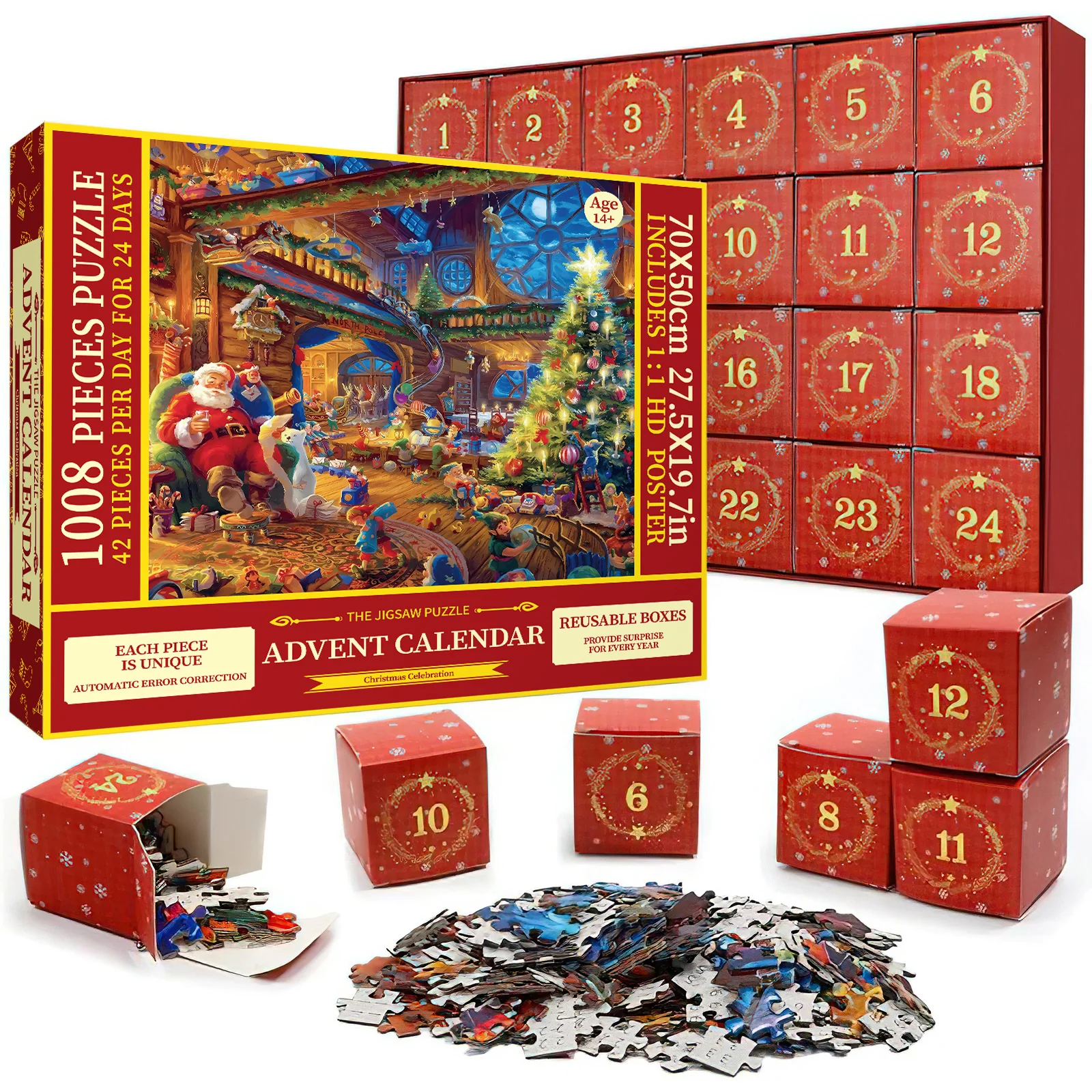 Christmas Arrival Calendar 2025 Santa Claus Puzzle Toy, 24 Day discount, Family ixde, children's and Boys' Bowl Surprise light