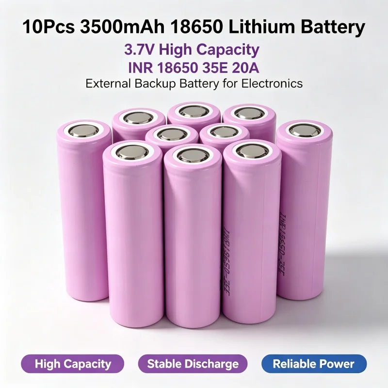 10 Stück 3500mAh 18650 Lithium-Akku 3,7V Hochleistungs-Externer Backup-Akku 20A 35E INR 18650 für Elektronik