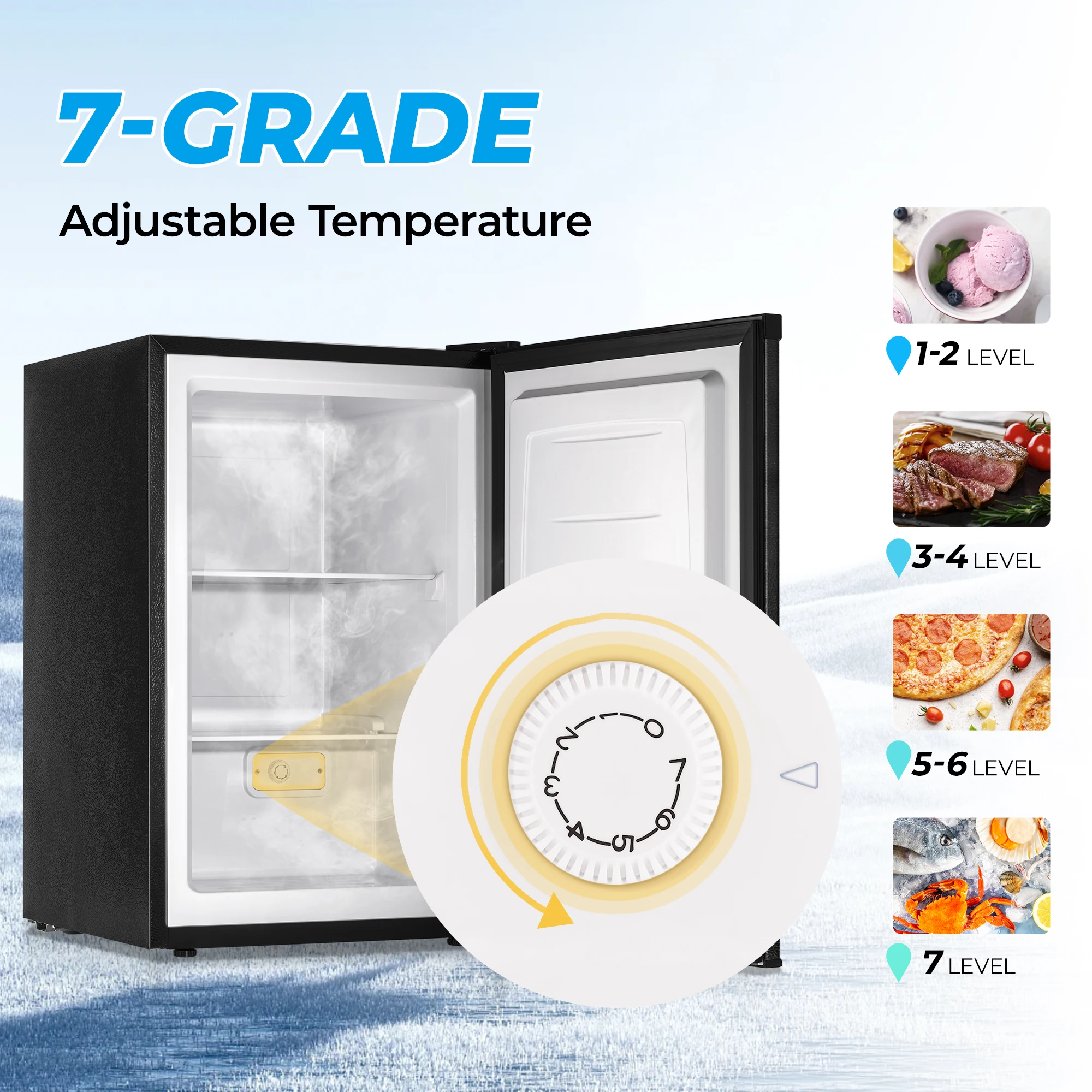 SIMZLIFE Congelador vertical 3.0 pés cúbicos Mini freezer compacto de porta única com porta reversível Pequeno freezer para dormitório doméstico e escritório