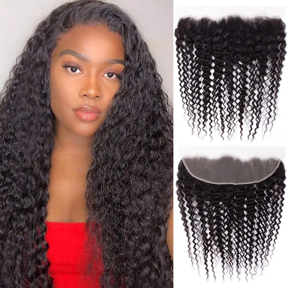 

180% Density 13x4 Lace Frontal Closure Ear To Ear Free Part lace Closure Deep Culry Lace Frontal Remy Human Hair Lace Frontal