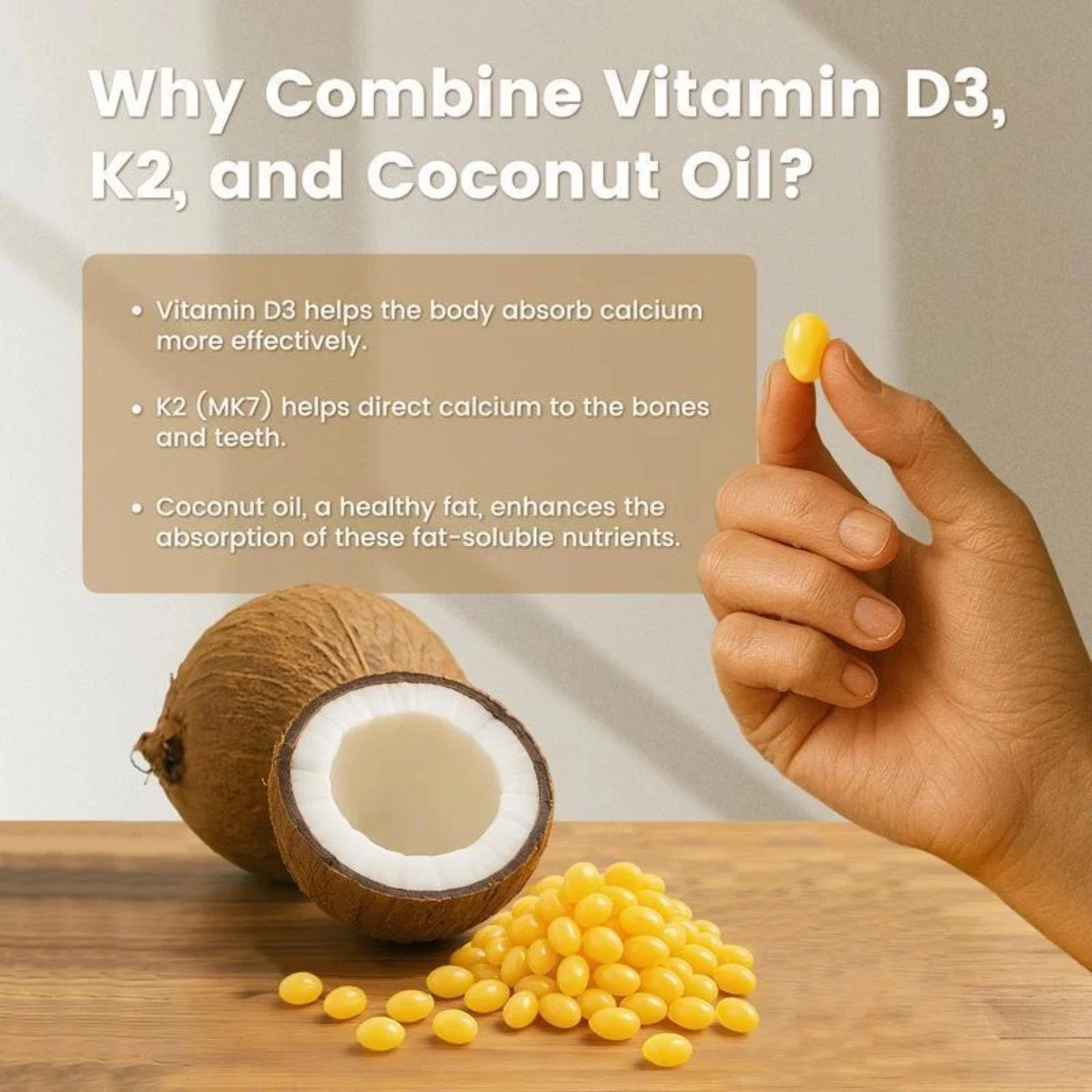 2-in-1 Vitamin D3 + K2 Supplement with Virgin Coconut Oil