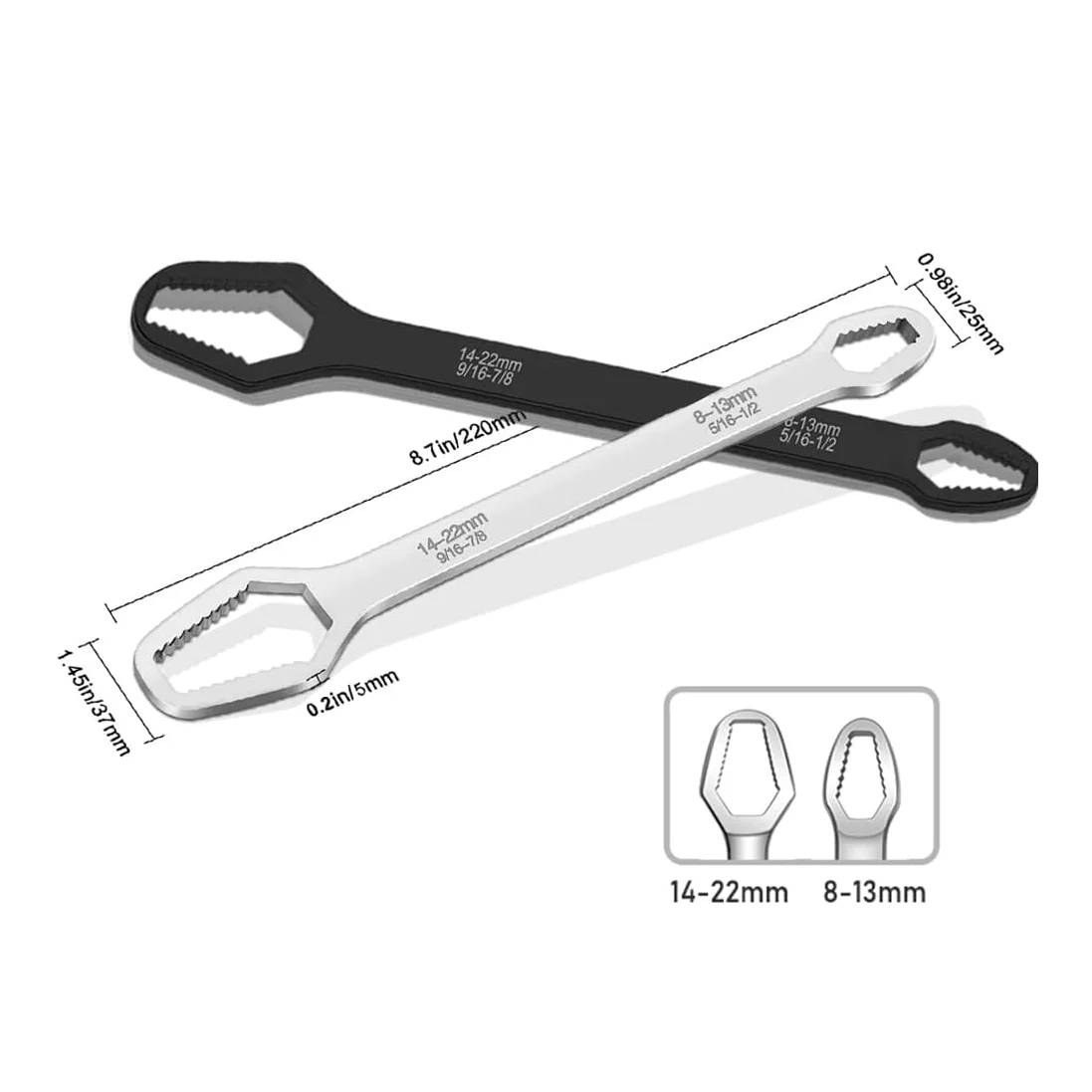 Multi-Functional Black Wrench – 5mm Thick Adjustable Self-Tightening Double-Head Open Range 3-17mm for Auto & Home Use image 2