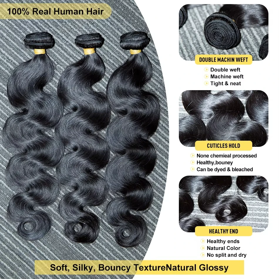 حزم موجة الجسم لحمة شعر الإنسان 12A موجة المياه الطبيعية 100% ريمي غير المجهزة النسيج 10-32 بوصة ملحقات آلة لحمة مزدوجة