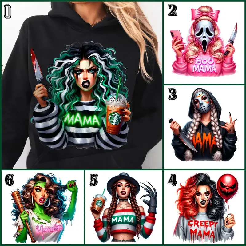 

Spooky Mama Horror Halloween Hoodie Sassy Girl Halloween Graphic Tee Funny Horror Movie Shirt Trendy Mama Drinking Streetwear