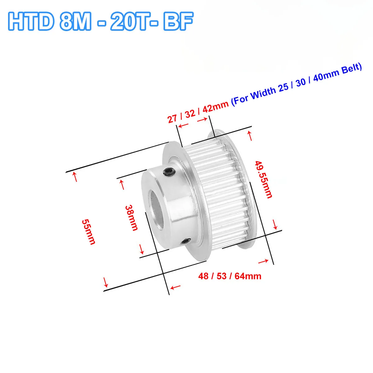 HTD 8M 20Tooth Timing Pulley 8M-20T BF Synchronus Pulley Keyway Bore 8 - 30mm For Width 25/30/40mm 8M Timing Belt