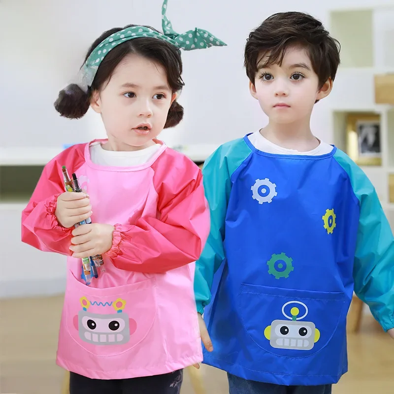 Bavoir imperméable 100% Polyester pour enfants de 0 à 10 ans, tablier pour manger et dessin, manches longues, peinture, Bandana, bavoir d'alimentation