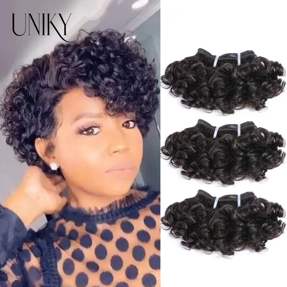 Uniky hair Bouncy Curly Hair Bundles Double Draw Indian 6inch Short Cut Remy Human Hair Extensions Natural Black Brown Color