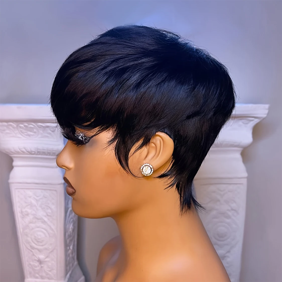 

Pixie Cut Wigs For Women Human Hair Glueless Short Wig With Bangs Layered Wigs Brazilian Remy Human Hair Full Machine Made Wig