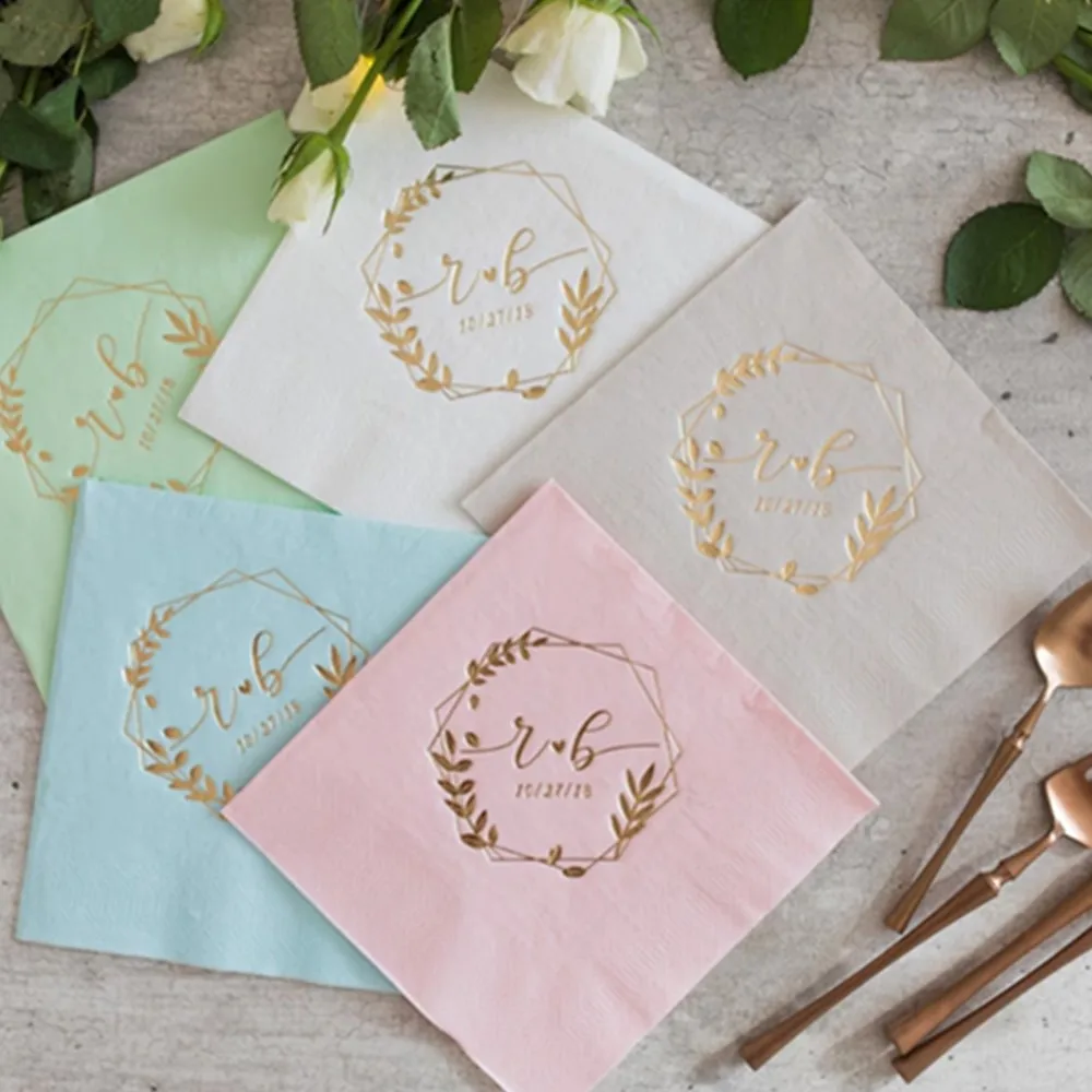 

50PCS Custom wedding Napkins, Gold foil, napkins for wedding, Monogramed Napkins, cocktail napkins, Beverage Napkins