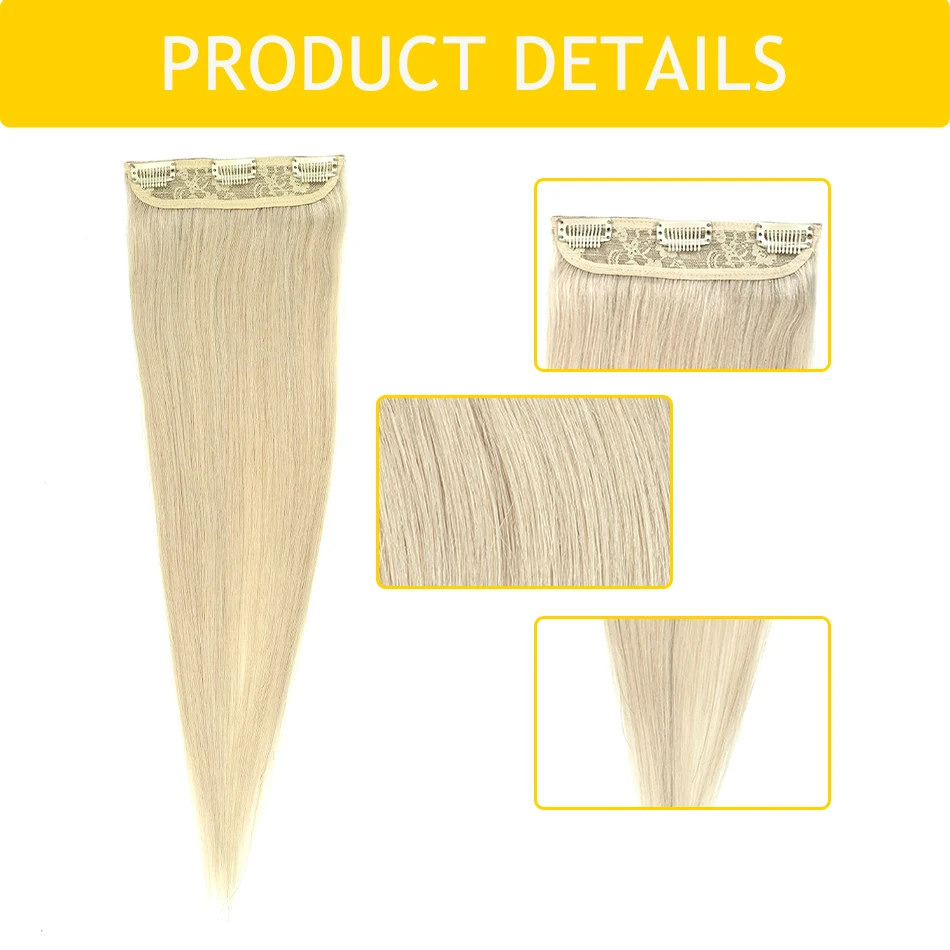 Part Clips In Unprocessed Remy Human Hair Extensions One Piece Half Full Head Wig Straight Hairpiece With 3 Clip Remy Human Hair