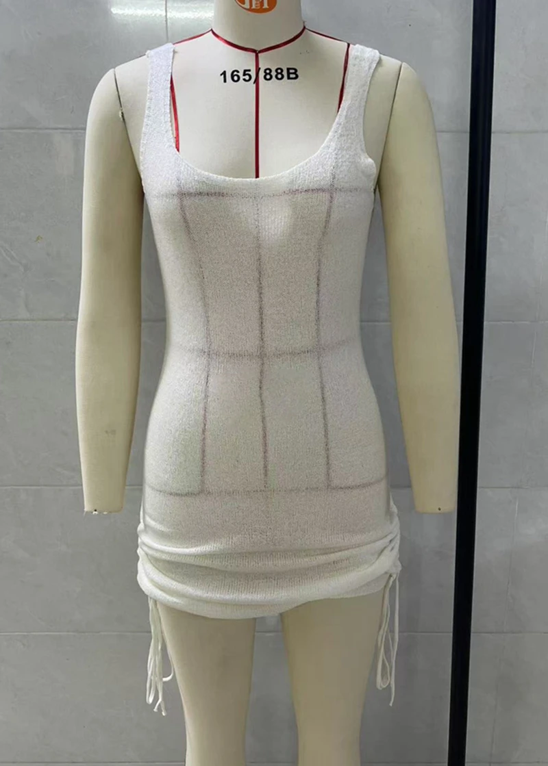 ผู้หญิงเซ็กซี่แขนกุดBackless Drawstring Beach Bodyconชุดถักดูผ่านบิกินี่Cover-Up Wrapชุดว่ายน้ําฤดูร้อน