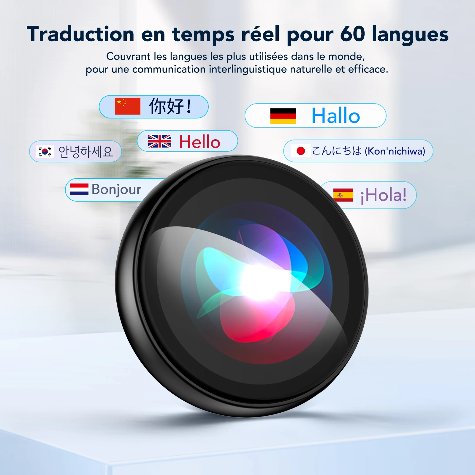 Traducteur et Compagnon IA Sans Fil de Nouvelle Génération Z01 - Aucun Wi-Fi Requis |   Assistant intelligent avec traduction en temps réel dans 60 langues, interaction visuelle, image de fond intégrée et compagnon quo