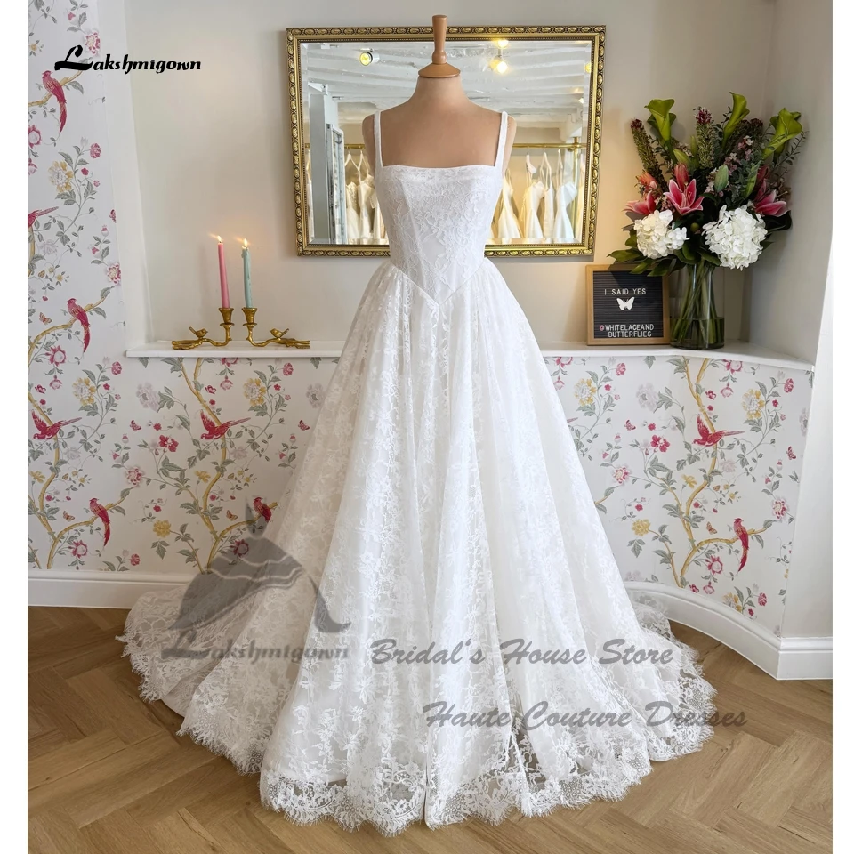 Lakshmigown Böhmische Spitzen-Brautkleider für die Braut 2026 Elegante Lange Kirchen-Brautkleider Quadratisch Maßgeschneidert – Detail 5