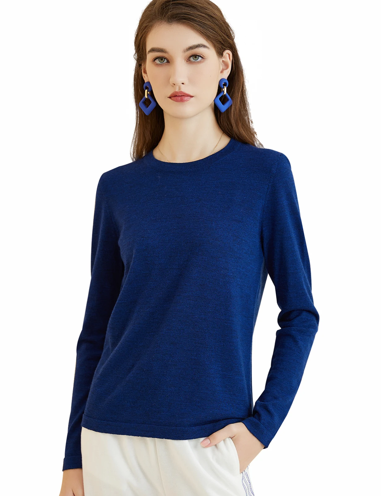 Dames T-shirt 100% Merinowol Basislaag Top Herfst Winter Mode Ronde hals Zacht Merino T-shirt Lange mouwen Tops Gebreide dameskleding