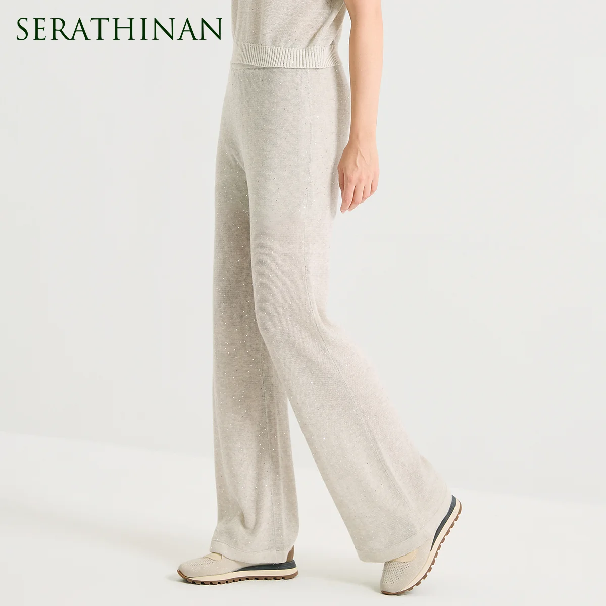 

BY4611487 Элитные брюки из шелково-льняной смеси с пайетками, женские, роскошные, широкие, трикотажные, шикарные, блестящие, для вечеринок, свободные, вязаные брюки