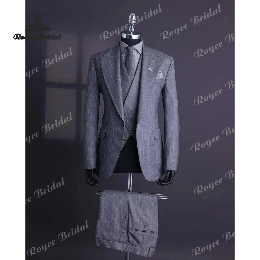 Vintage Striped Three Piece Single Breasted Wedding Men's Suits 2026 Peak Lapel Formal Business Suits costume homme mariage