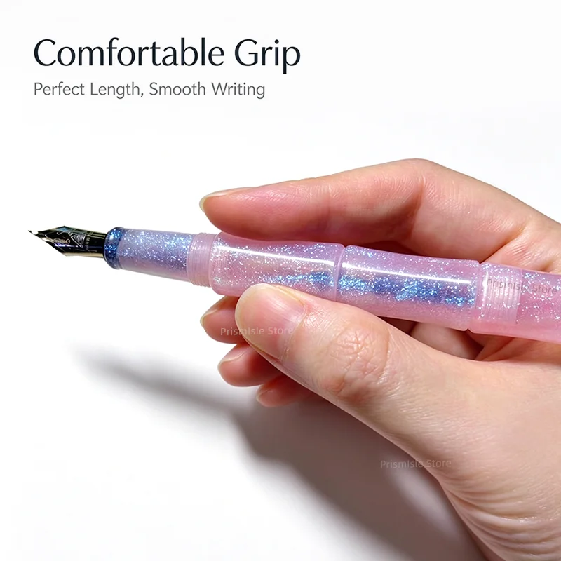 Bamboo-Style Acrylic Pocket Fountain Pen with Fine Shimmer Bent Nib Lightweight Smooth Writing Business Office Supplies Gift.