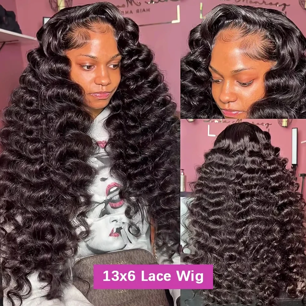 250% Density Loose Curly Deep Wave Lace Frontal Wigs Brazilian Virgin Human Hair Transparent HD 13x4 13x6 Lace Front Wigs image 6