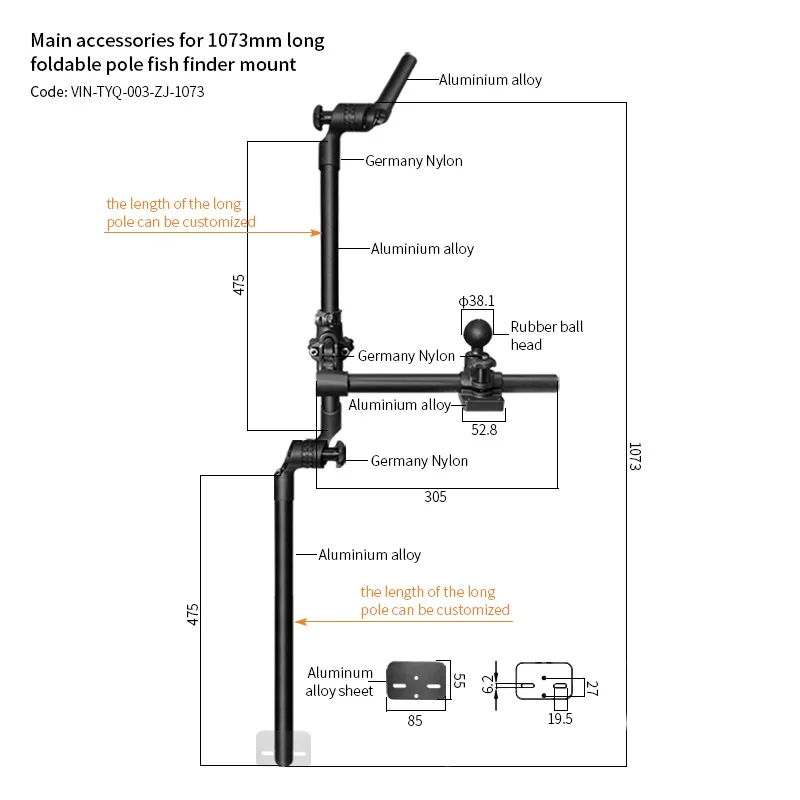 

VIN Livescope Pole Mount for Kayak/Boat,Folding Marine Electronic Bracket ,Universal 360° Adjustable Rotating,for Boat or Kayak