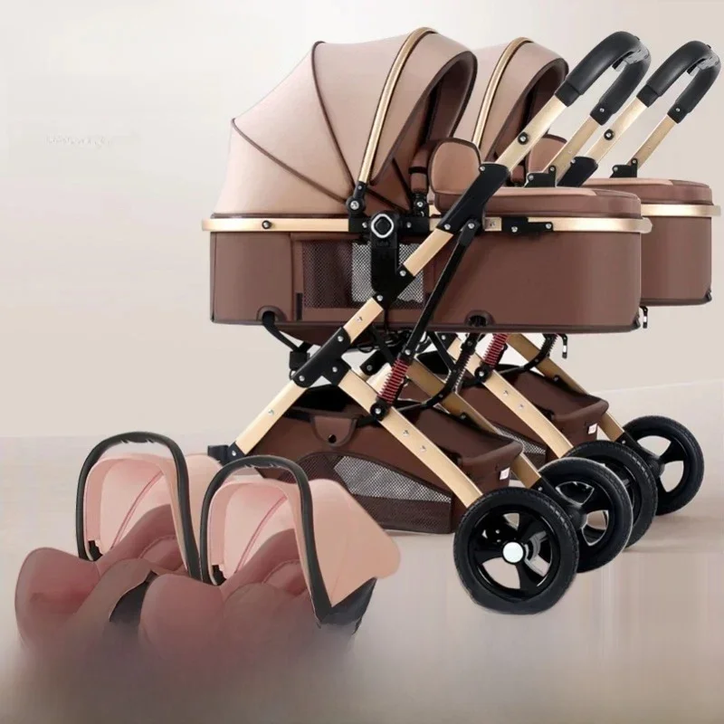 2025 Neuer 3-in-1 Zwillingskinderwagen mit Autositz, Tragbarer Klappbarer Hochsitz-Kinderwagen für Neugeborene zum Sitzen oder Liegen