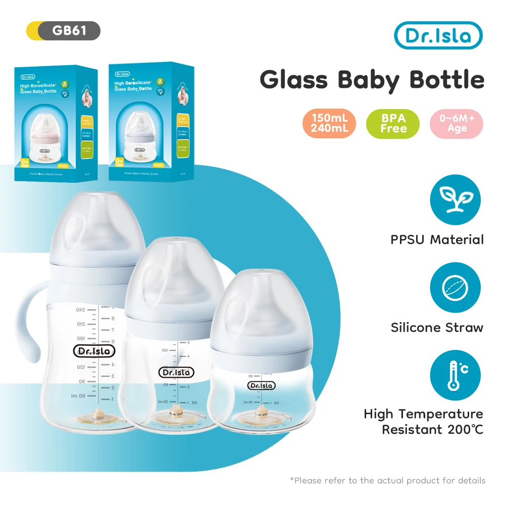 

MAMIJOY GB61 80/160/240ml Baby Glass Bottle High Borosilicate Wide-mouthed Anti-bloating Clear Scale Feeding Bottle BPA＆BPS-FREE
