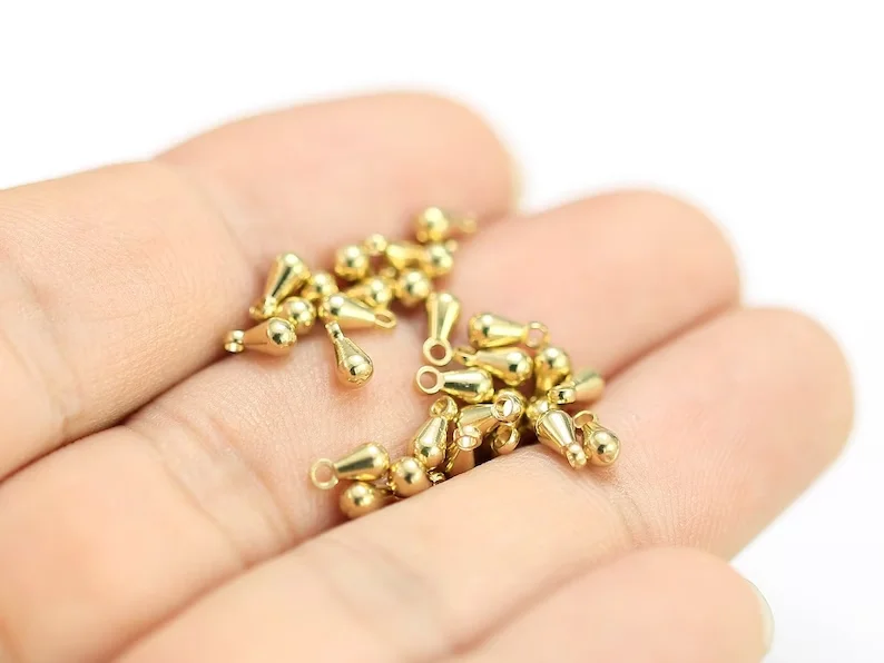 50pcs Drop Charms, Extender Chain Drop Charm Ends, Brass Charms, 6x3mm, 7x3mm, 9x3mm, Earring Accessories, Jewelry making R848