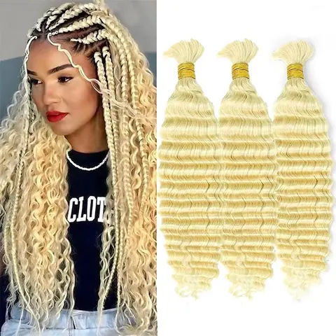 24 pouces couleur vague profonde Boho tresses cheveux humains 613 blond bouclés 100% cheveux bruts brésiliens non transformés Extensions de cheveux tissage