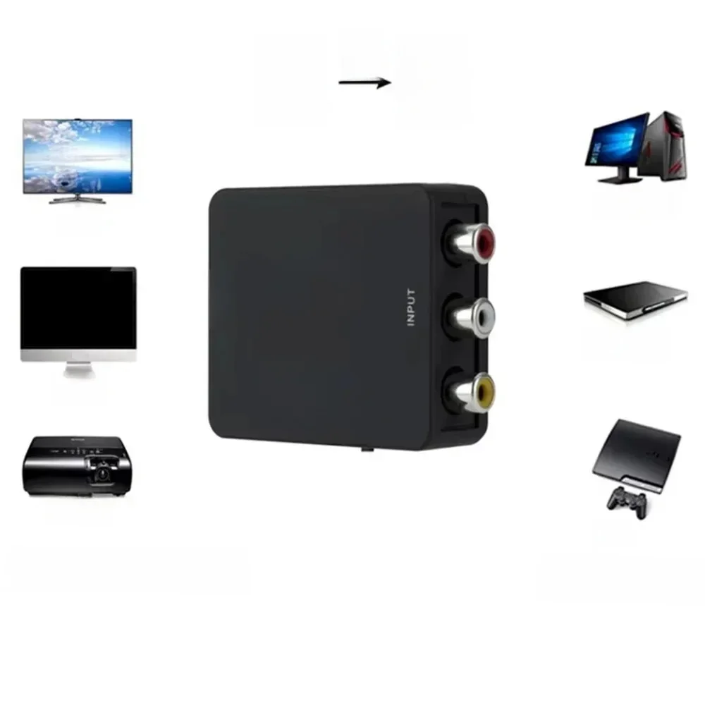 Convertisseur RCA AV vers HDMI, boîtier vidéo AV/CVSB L/R HD 1080P 1920x1080, prise en charge de la sortie NTSC PAL AV vers HDMI