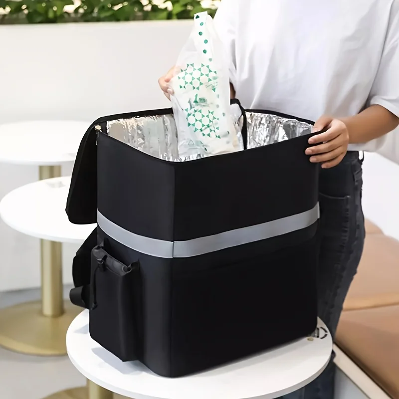 Großer Thermo-Isolierter Essenslieferungs-Rucksack aus PP-Oxford, Kühltasche mit Wärme- und Kälteisolierung, Reflektorstreifen, Verstellbare Schultergurte, Wasserdichter Fahrrad-Kurierrucksack für