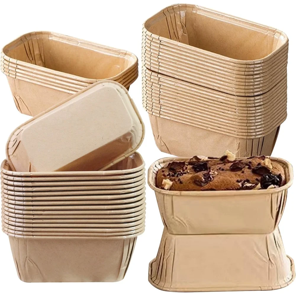 50 cajas para pasteles de pan, revestimientos rectangulares de papel a prueba de grasa para magdalenas, moldes de papel a prueba de grasa para hornear muffins y pan