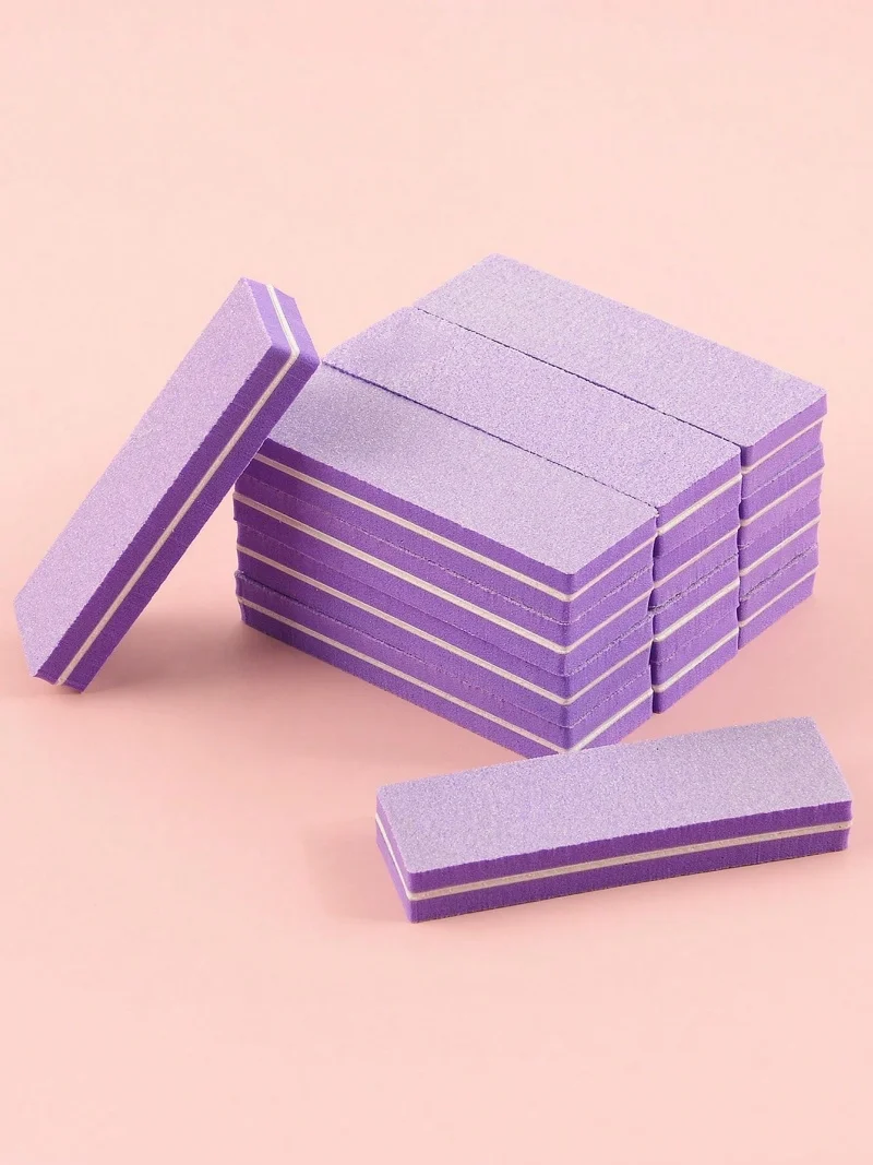 2/10/50/100pcs Nail File Blocks Purple Sponge Nail Polish Sanding Buffer Strips Polishing Manicure Tools