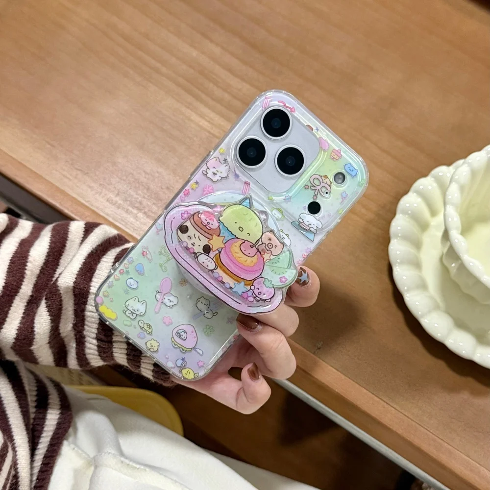 เคสโทรศัพท์มือถือลายการ์ตูนอาหารน่ารัก พร้อมที่ยึดแม่เหล็ก เหมาะสำหรับ iPhone 15 14 13 16 17 Pro Max เคสกันกระแทกสไตล์เกาหลี
