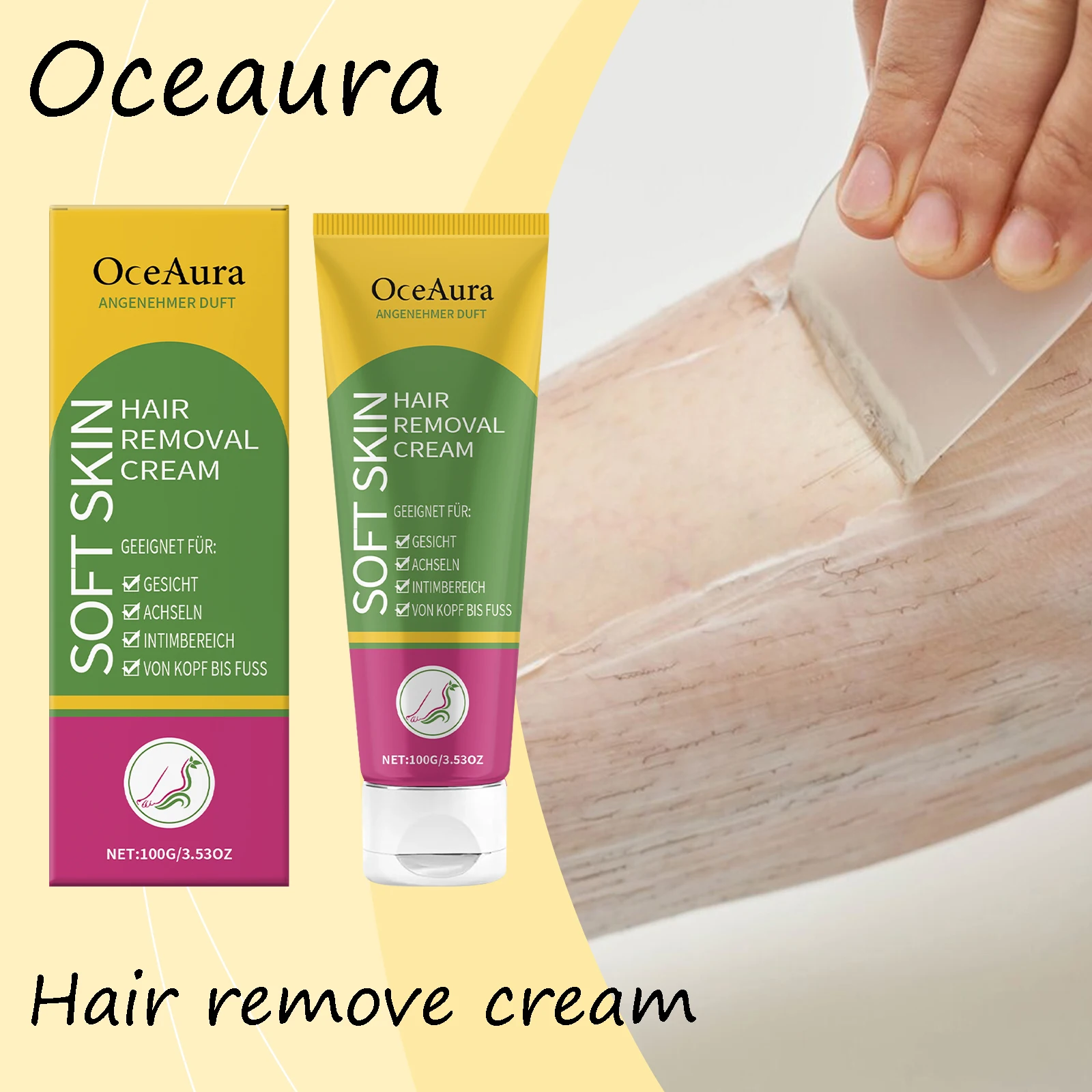 كريم إزالة الشعر من Oceaura كريم منعش غير مزعج للبشرة اللطيفة لتقليص المسام كريم إزالة الشعر الناعم المهدئ لجميع أنواع البشرة