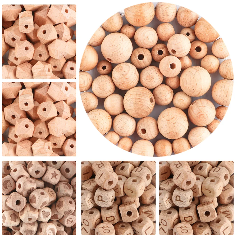 20-100Pcs Beech Wooden Round Beads Wood Letter Beads Hexagon Eco-Friendly DIY Bracelet Necklace Accessories Jewelry Making