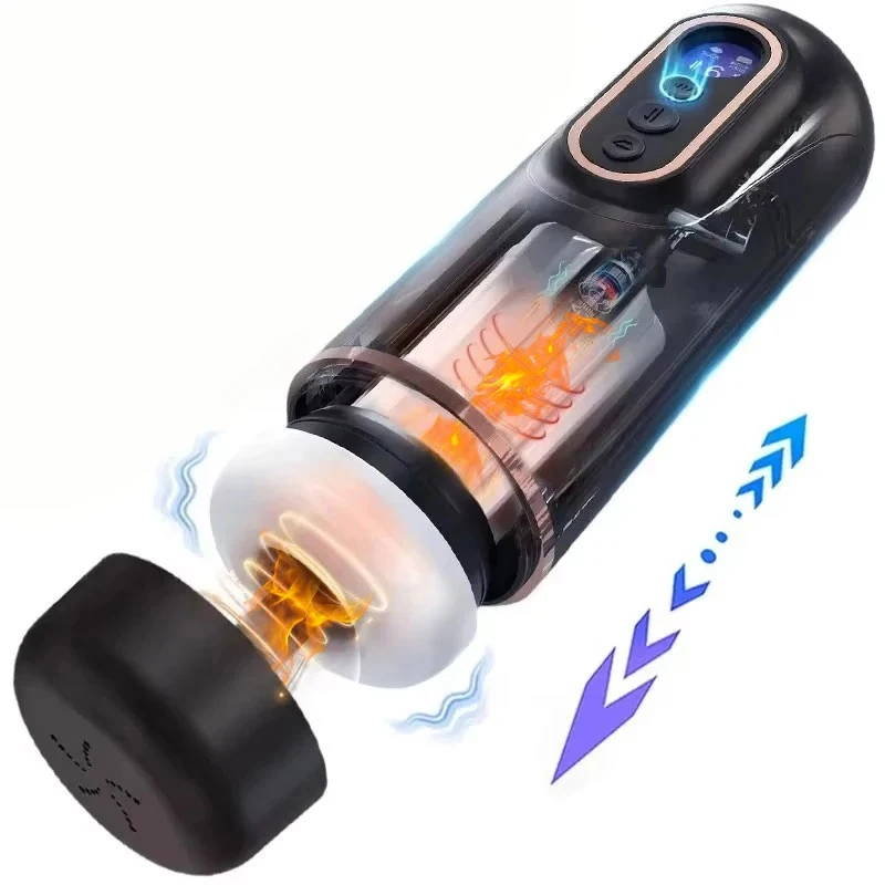 Masturbador Masculino Automático, Vibrador Telescópico con Succión, Calentamiento Inteligente, Voz Sexy, Audífonos, Vagina de Bolsillo, Juguete Sexual para Hombres