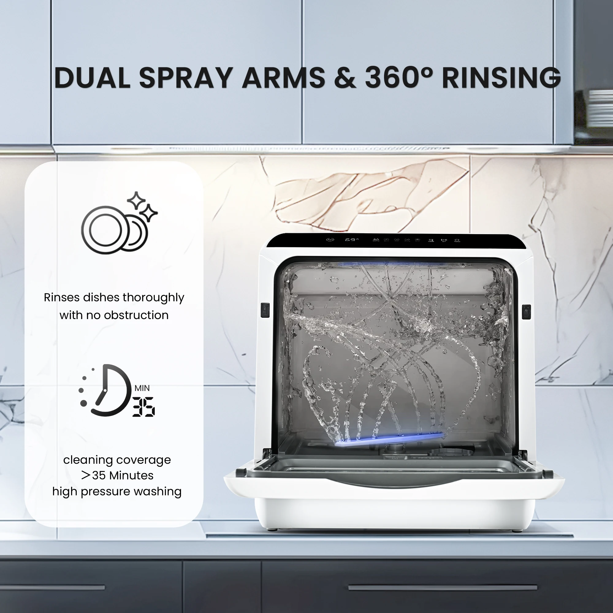 غسالة صحون صغيرة محمولة SIMZLIFE ، غسالة صحون مدمجة على الطاولة ، خزان مياه مدمج 5 لتر ، 6 أوضاع للعناية بالطفل