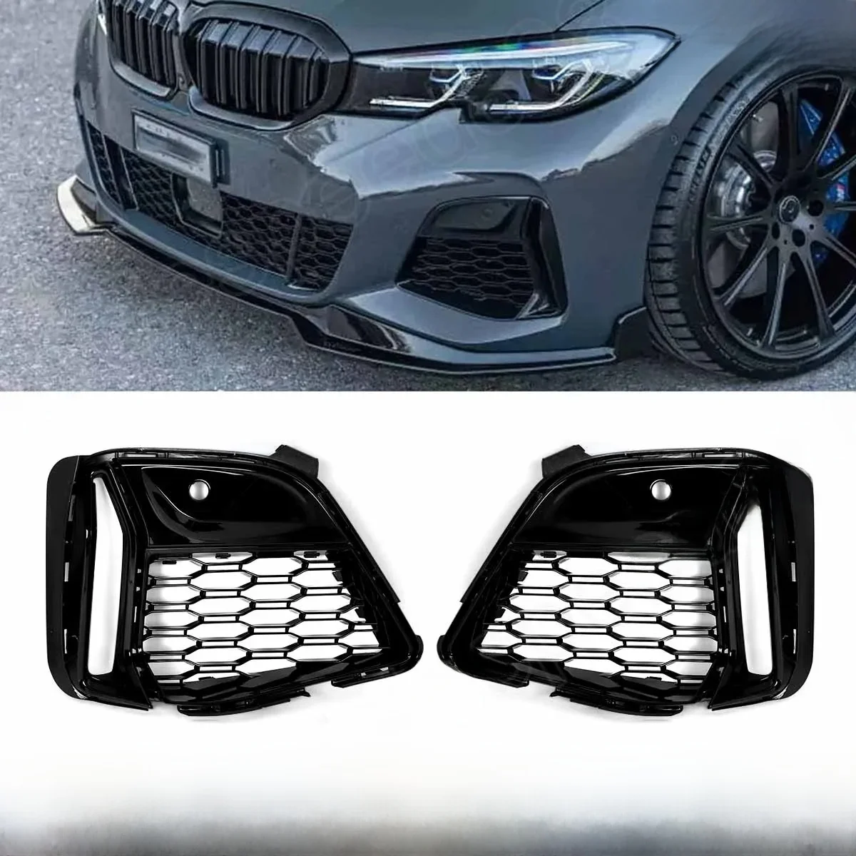 Nebelscheinwerfer-Gitterabdeckung mit Nebelscheinwerferloch für BMW 3er G20 G21 G28 330i 330e 2019 2020 2021 2022 Nebelscheinwerfer-Rahmenblende