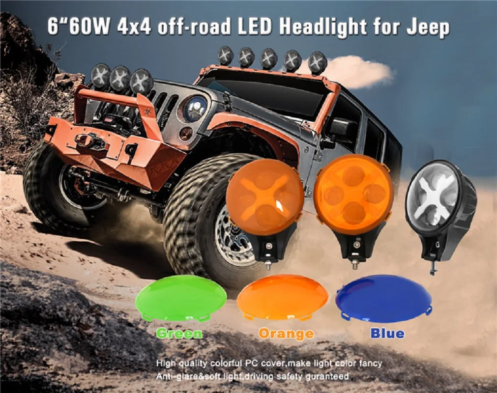 

SXMA LED Spotlight Headlight E-MARK Approved 60W 7000K Worklight Driving Light for Jeep Wrangler Truck 4x4 Off-road 1Pair