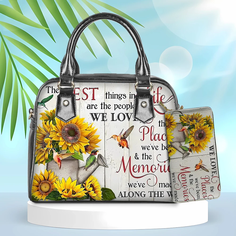 Jackherelook Women's Tote Handbag Set With Wallet Faith Hope Love Joy Sunflower Vase Print Female Handle Shoulder Bag Sac a main