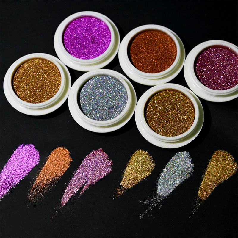 1jar (0,5g) Regenbogen Laser Nagel Glitter Pulver Spiegel Pigment Chrom 6 Farbe schillernden Holo Staub Nagel Gel politur liefert Pulver & * &