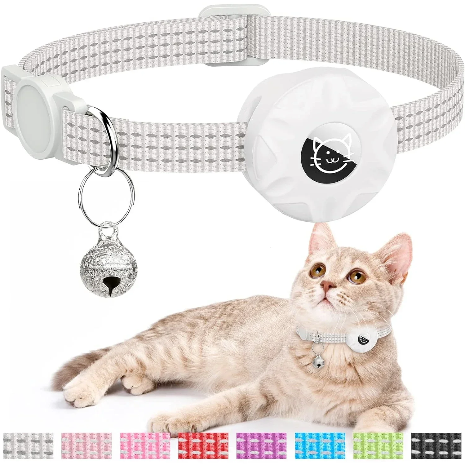 Pour collier de chat Apple AirTag, collier pour animaux de compagnie avec support airtag et cloche collier de chaton GPS réfléchissant pour fille garçon chats gatos