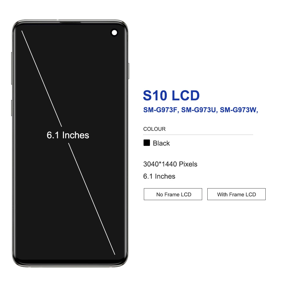 AMOLED For Samsung S10 LCD G973F/DS G973 G973U SM-G973 Display touch screen Digitizer Assembly S10 Display With Frame