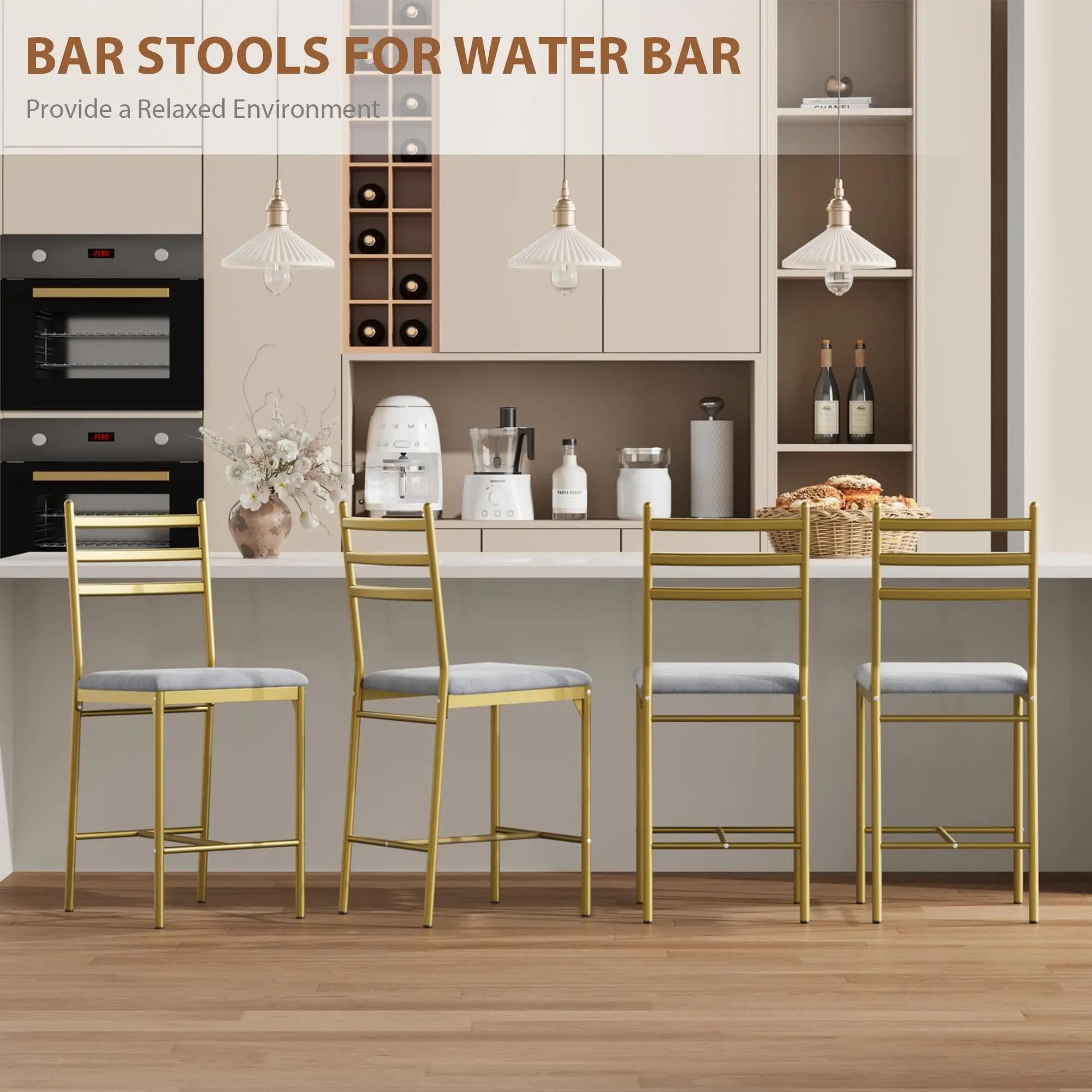 Chaises de bar modernes en lot de 2 - Siège rembourré confortable - Avec dossier et repose-pieds - Structure en métal robuste - Design élégant - Parfaites pour îlot de cuisine, salle à manger et bar à domicile
